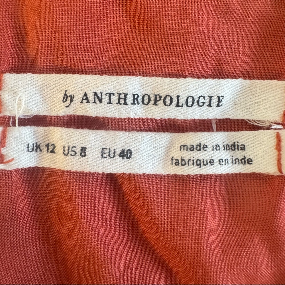 Anthropologie Elm Burnt Rust Orange Lacy Eyelet Sleeveless Collared Midi Dress - Picture 13 of 14